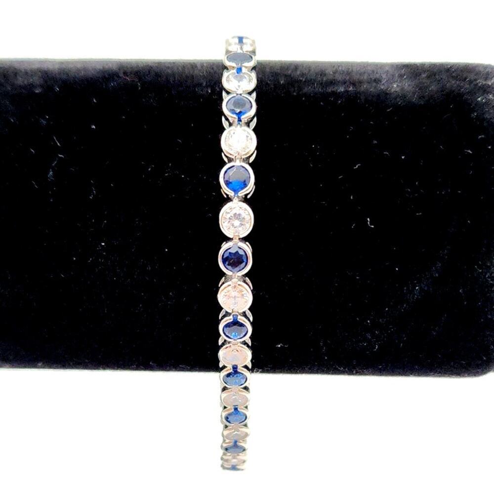 Women's Solid 925 Silver Crystal Saphire Tennis Bracelet NEW